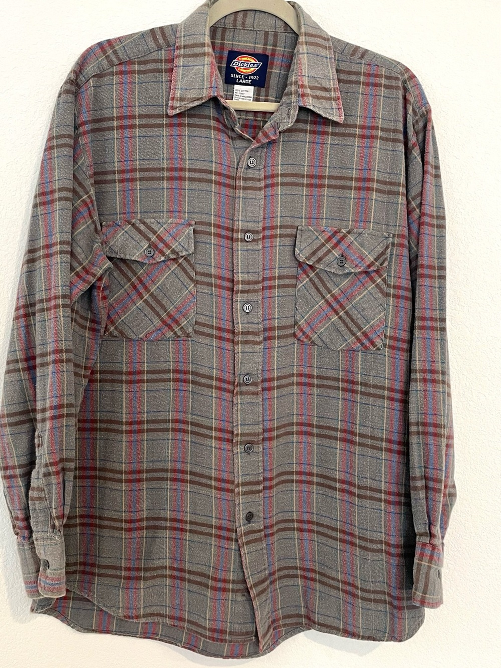 Dickies Men's Large Gray Plaid Button-Up Flannel Shirt